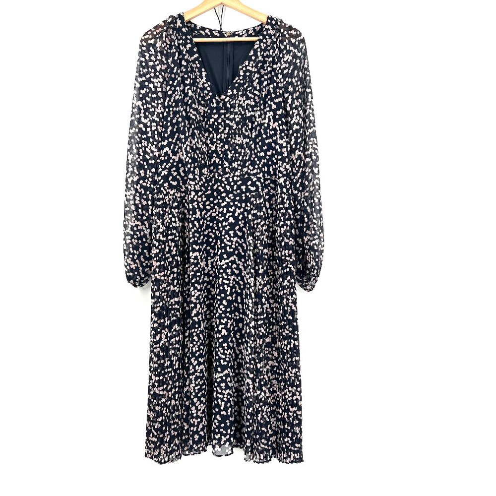 Karl Lagerfeld pleated abstract dot empire waist retro midi tea length dress 10